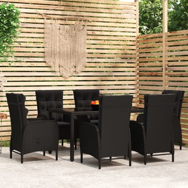 Set da Pranzo da Giardino 7 pz in Polyrattan Nero