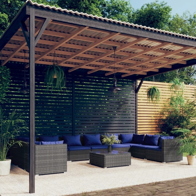 Set Divani da Giardino 11 pz con Cuscini in Polyrattan Grigio
