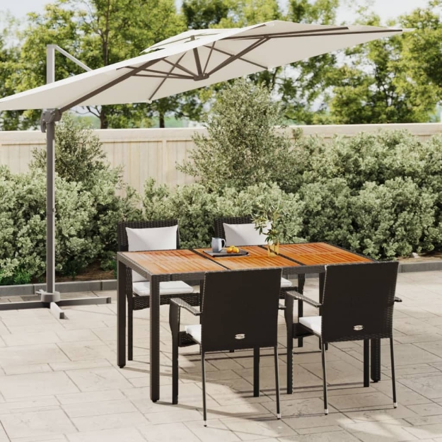 Set da Pranzo da Giardino 5 pz Nero con Cuscini in Polyrattan