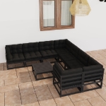 Set Divani da Giardino 9 pz con Cuscini Massello di Pino Nero