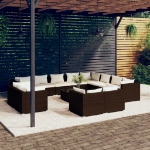 Set Divani da Giardino 13 pz con Cuscini in Polyrattan Marrone