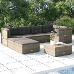 Set Divani da Giardino 7 pz con Cuscini in Polyrattan Grigio