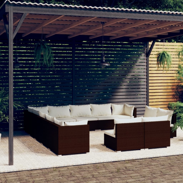 Set Divani da Giardino 13 pz con Cuscini in Polyrattan Marrone