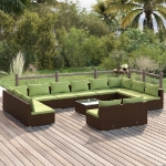 Set Divani da Giardino 13 pz con Cuscini in Polyrattan Marrone