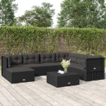 Set Salotto da Giardino con Cuscini 7pz Nero Polyrattan