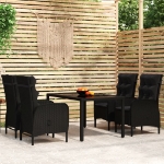 Set da Pranzo per Giardino 5 pz in Polyrattan Nero