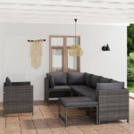 Set Divani da Giardino 7 pz con Cuscini in Polyrattan Grigio