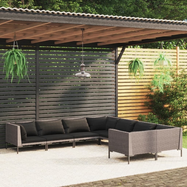 Set Divani Giardino 8pz con Cuscini in Polyrattan Grigio Scuro