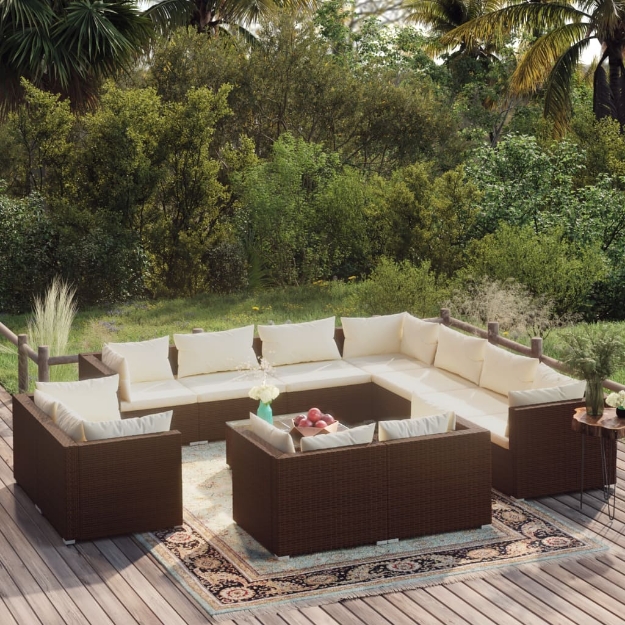 Set Divani da Giardino 12 pz con Cuscini in Polyrattan Marrone