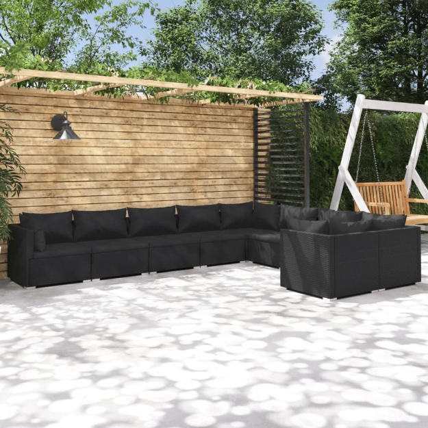 Set Divani da Giardino 9 pz con Cuscini in Polyrattan Nero