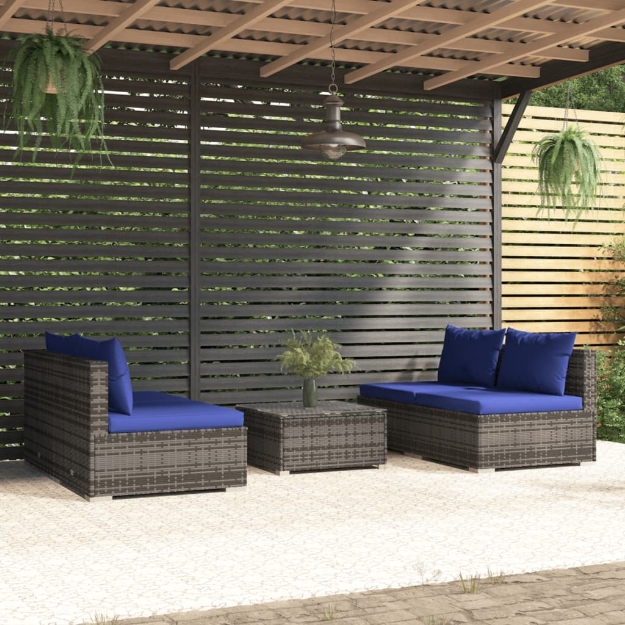 Set Divani da Giardino 5 pz con Cuscini in Polyrattan Grigio