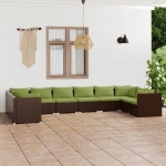 Set Divani da Giardino 10 pz con Cuscini in Polyrattan Marrone