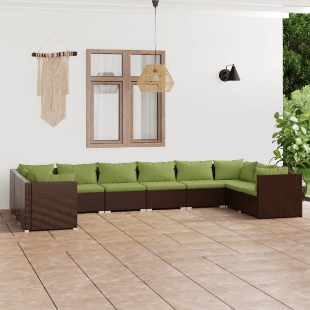 Set Divani da Giardino 10 pz con Cuscini in Polyrattan Marrone