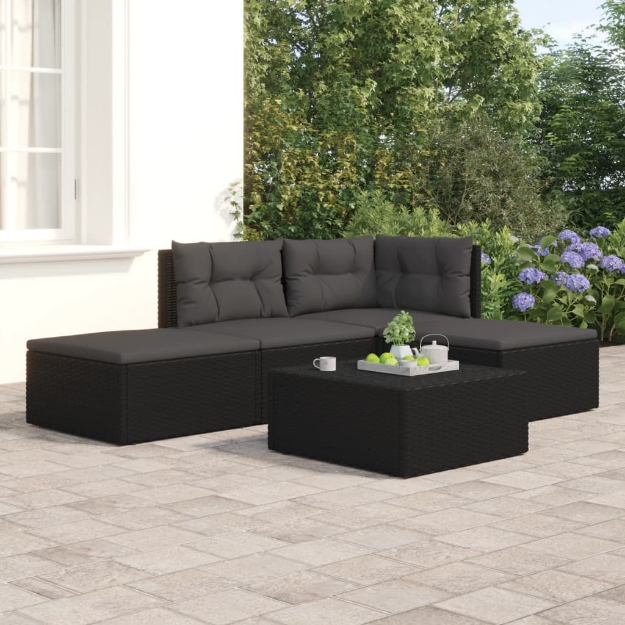 Set Divani da Giardino 4 pz con Cuscini Nero in Polyrattan