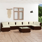 Set Divani da Giardino 8 pz con Cuscini in Polyrattan Marrone