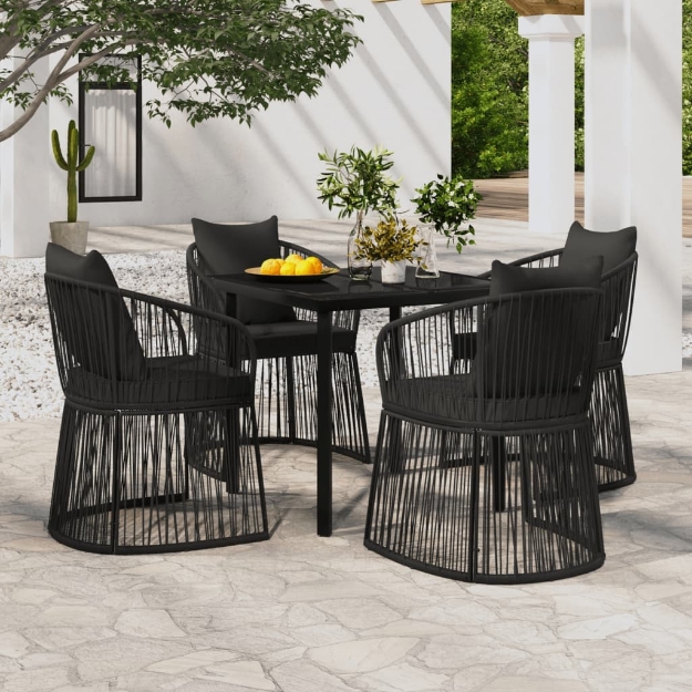 Set da Pranzo da Giardino 5 pz con Cuscini Nero