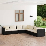 Set Salotto da Giardino 7 pz con Cuscini in Polyrattan Nero