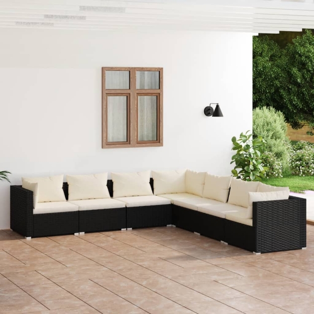 Set Salotto da Giardino 7 pz con Cuscini in Polyrattan Nero