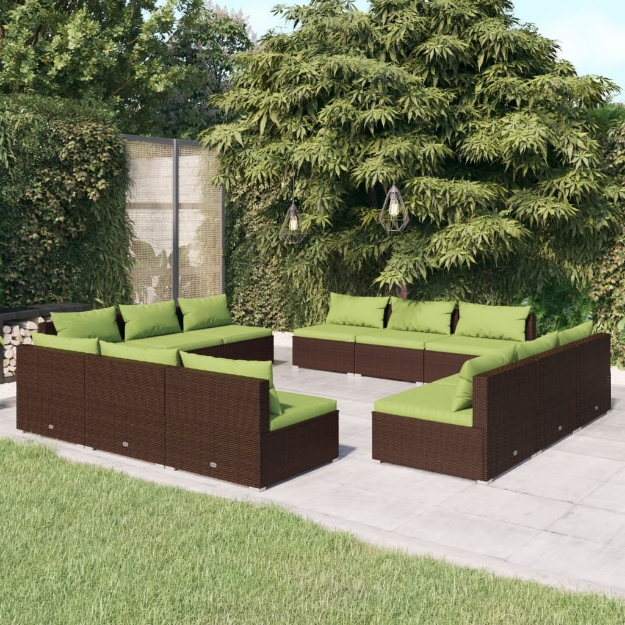 Set Divani da Giardino 12 pz con Cuscini in Polyrattan Marrone