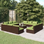 Set Divani da Giardino 13 pz con Cuscini in Polyrattan Marrone