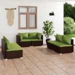 Set Divani da Giardino 6 pz con Cuscini in Polyrattan Marrone