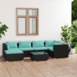 Set Salotto da Giardino 7 pz con Cuscini in Polyrattan Nero