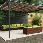 Set Divani da Giardino 11 pz con Cuscini in Polyrattan Marrone