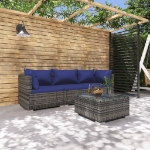 Set Divani da Giardino 4 pz con Cuscini in Polyrattan Grigio