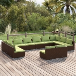 Set Divani da Giardino 12 pz con Cuscini in Polyrattan Marrone