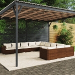 Set Divani da Giardino 11 pz con Cuscini in Polyrattan Marrone