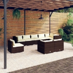 Set Divani da Giardino 9 pz con Cuscini in Polyrattan Marrone