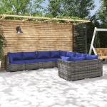 Set Divani da Giardino 8 pz con Cuscini in Polyrattan Grigio