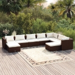 Set Divani da Giardino 9 pz con Cuscini in Polyrattan Marrone