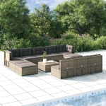 Set Divani da Giardino 11 pz con Cuscini in Polyrattan Grigio