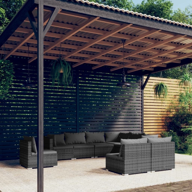 Set Divani da Giardino 9 pz con Cuscini in Polyrattan Grigio