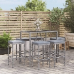 Set Bar da Giardino 7 pz con Cuscini in Polyrattan Grigio