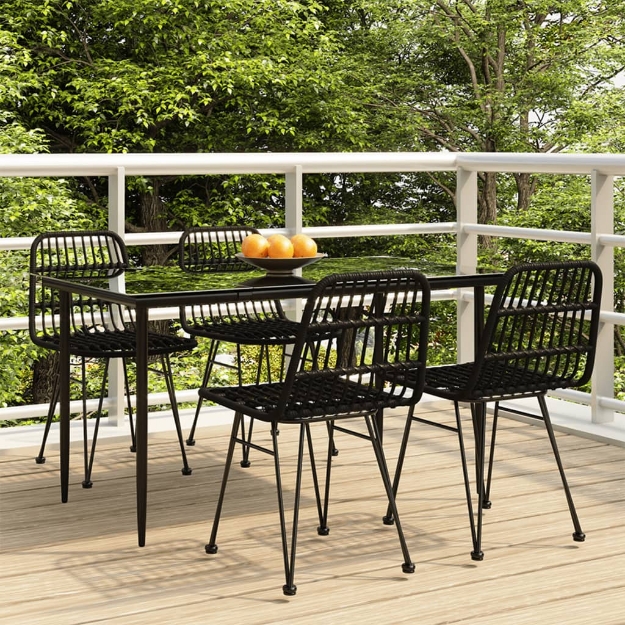 Set da Pranzo da Giardino 5 pz Nero in Polyrattan