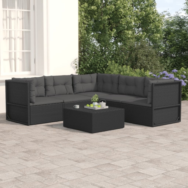 Set Divani da Giardino 5 pz con Cuscini Nero in Polyrattan