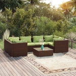 Set da Giardino 7 pz con Cuscini in Polyrattan Marrone