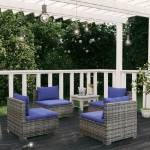 Set Divani da Giardino 4 pz con Cuscini in Polyrattan Grigio