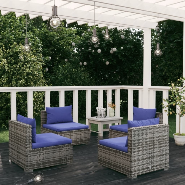 Set Divani da Giardino 4 pz con Cuscini in Polyrattan Grigio