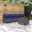 Set Divani da Giardino 5 pz con Cuscini in Polyrattan Grigio