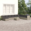 Set Divani da Giardino 10 pz con Cuscini in Polyrattan Grigio
