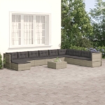 Set Divani da Giardino 10 pz con Cuscini in Polyrattan Grigio