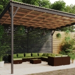 Set Divani da Giardino 12 pz con Cuscini in Polyrattan Marrone