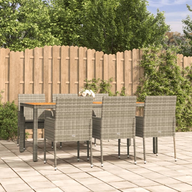 Set da Pranzo da Giardino 7 pz con Cuscini in Polyrattan Grigio