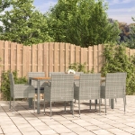 Set da Pranzo da Giardino 9 pz con Cuscini in Polyrattan Grigio