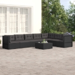 Set Salotto da Giardino con Cuscini 7pz Nero Polyrattan