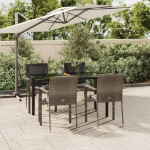 Set da Pranzo Giardino 5pz Nero e Grigio con Cuscini Polyrattan