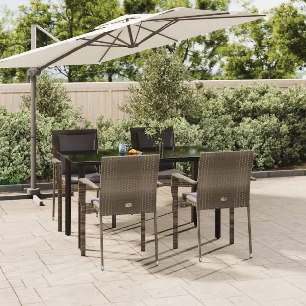 Set da Pranzo Giardino 5pz Nero e Grigio con Cuscini Polyrattan